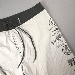 Affliction Military Board Shorts Mens 34 Grey Molon Labe AR-15 Swim Trunks